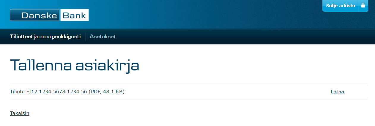 Kuvakaappaus: Tallenna asiakirja Verkkopankin arkistossa