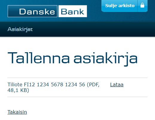 Kuvakaappaus: Tallenna asiakirja Mobiilipankin arkistossa